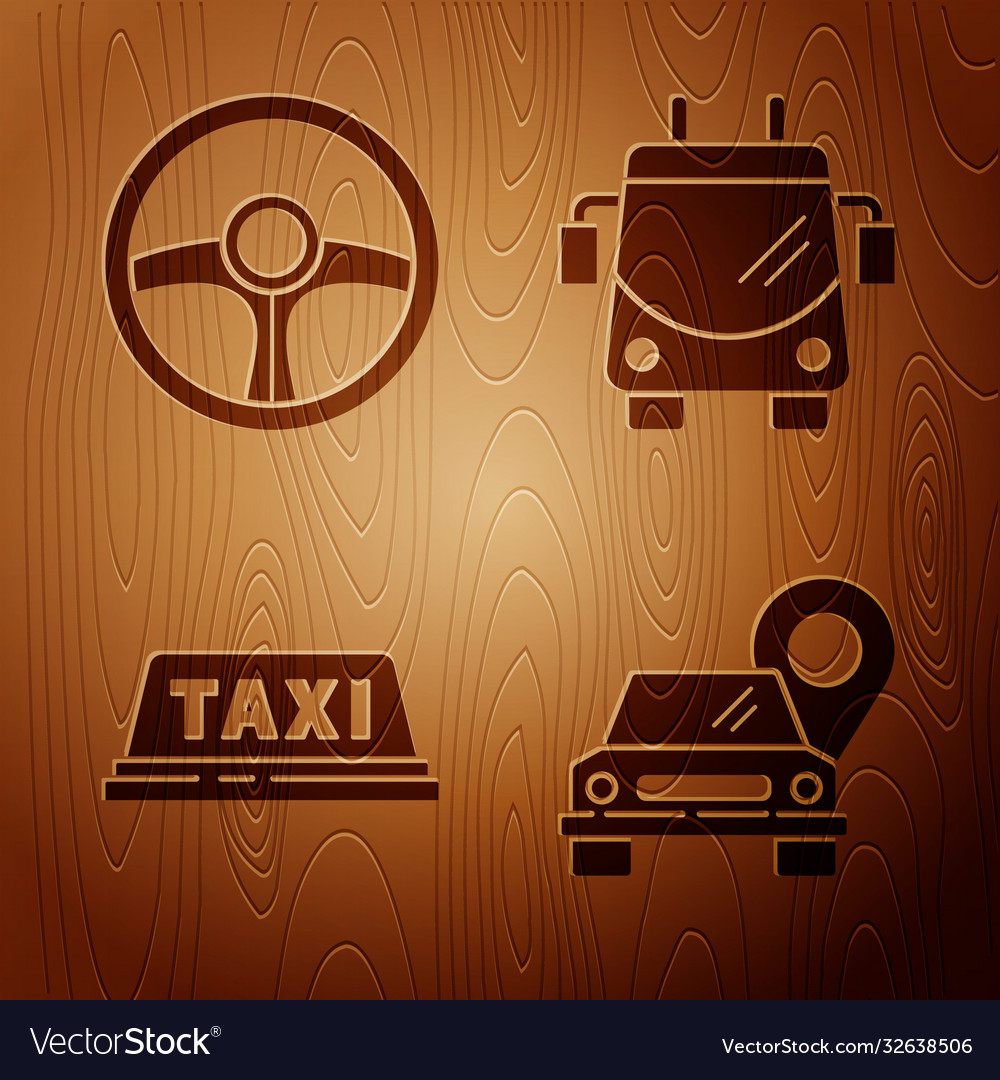 Set map pointer with taxi steering wheel vector image Set map pointer with taxi steering wheel