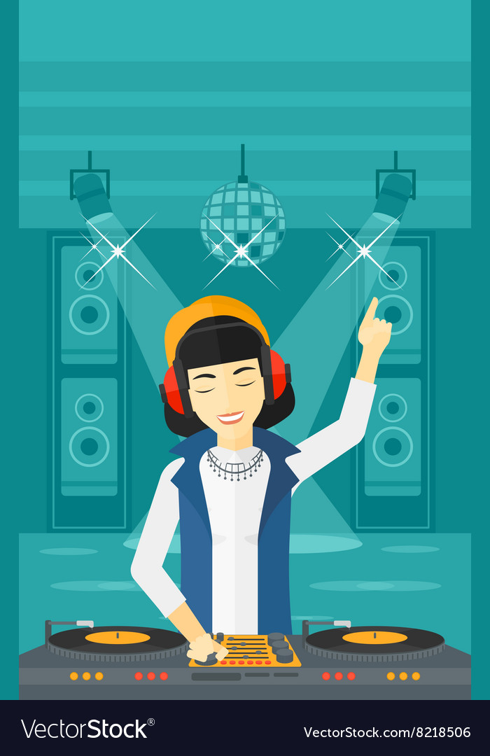 Smiling dj with console Royalty Free Vector Image