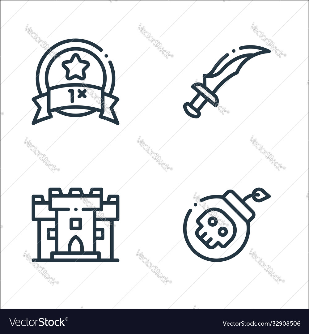 Videogame elements line icons linear set quality vector image Videogame elements line icons linear set quality