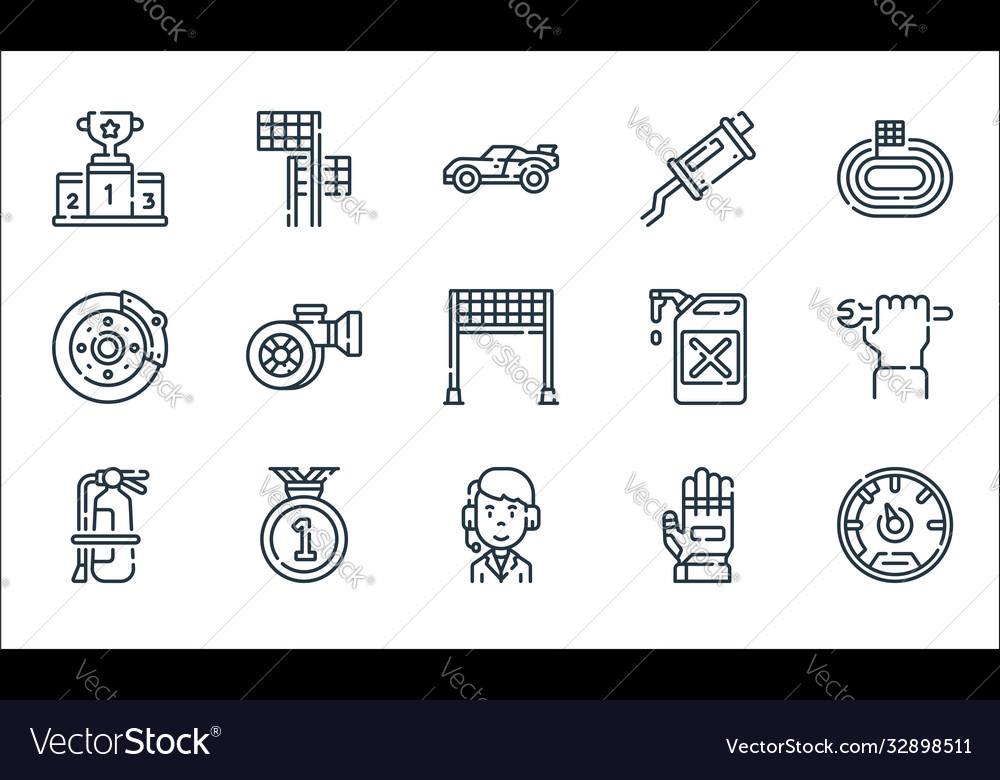 Auto racing line icons linear set quality vector image Auto racing line icons linear set quality