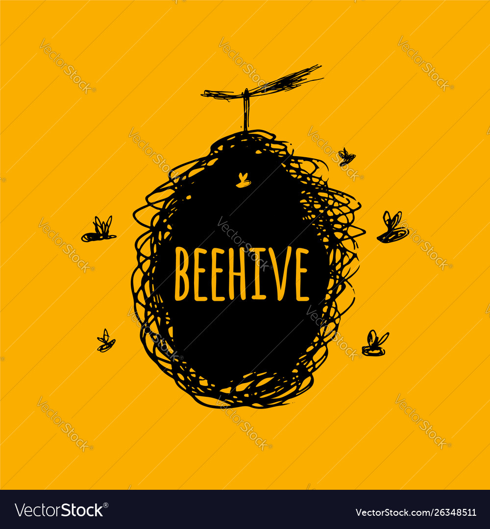 Beehive with bees sketch art for your design Vector Image Beehive with bees sketch art for your design