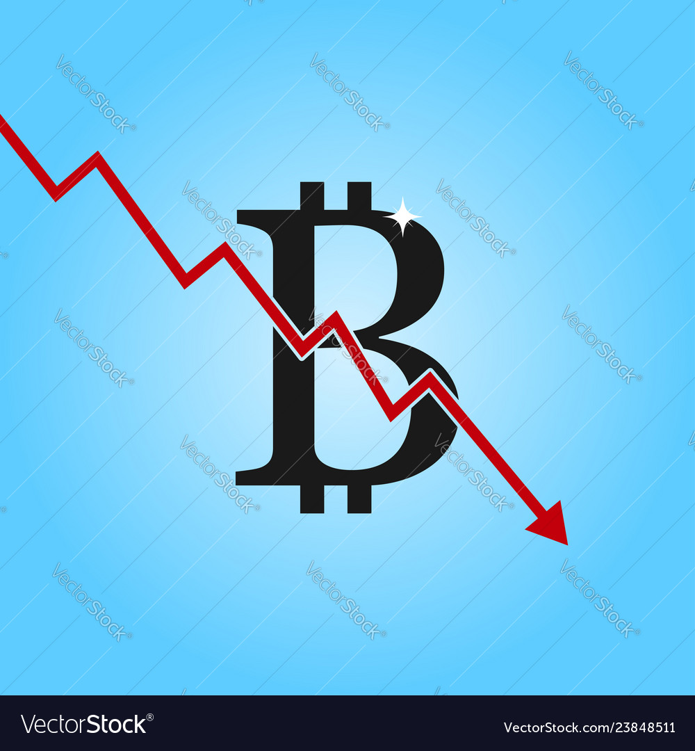 Bitcoin drop graph sign with arrow down