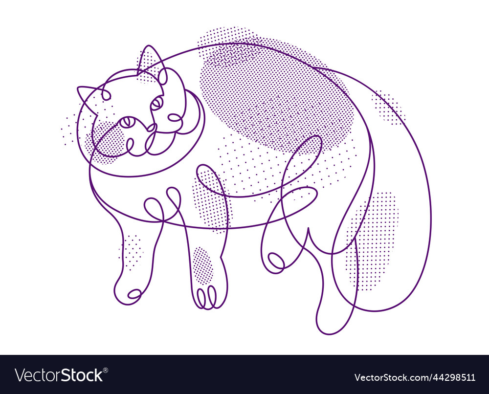 Fat and lazy cat line art linear drawing vector image Fat and lazy cat line art linear drawing
