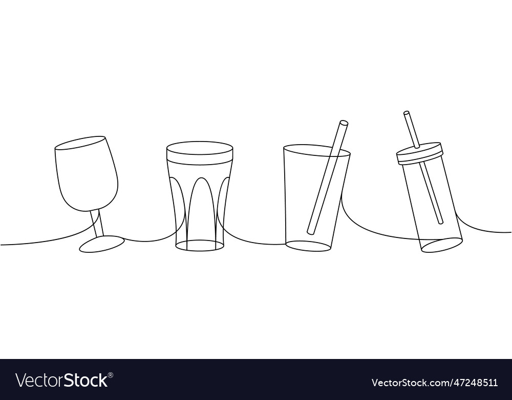 Glass cups one line continuous drawing empty