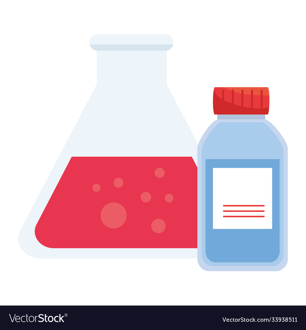 Laboratory bottle with label and flask Royalty Free Vector