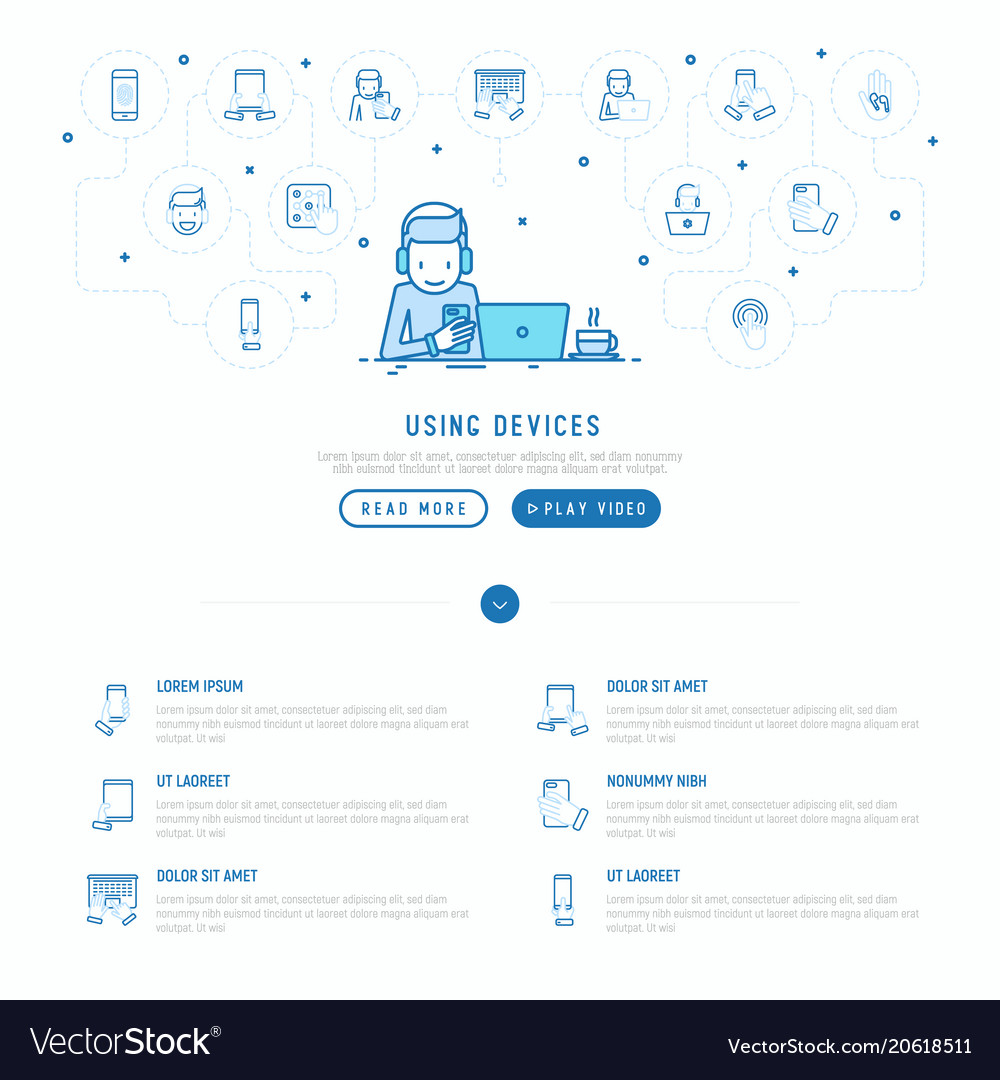 Man using devices concept vector image Man using devices concept