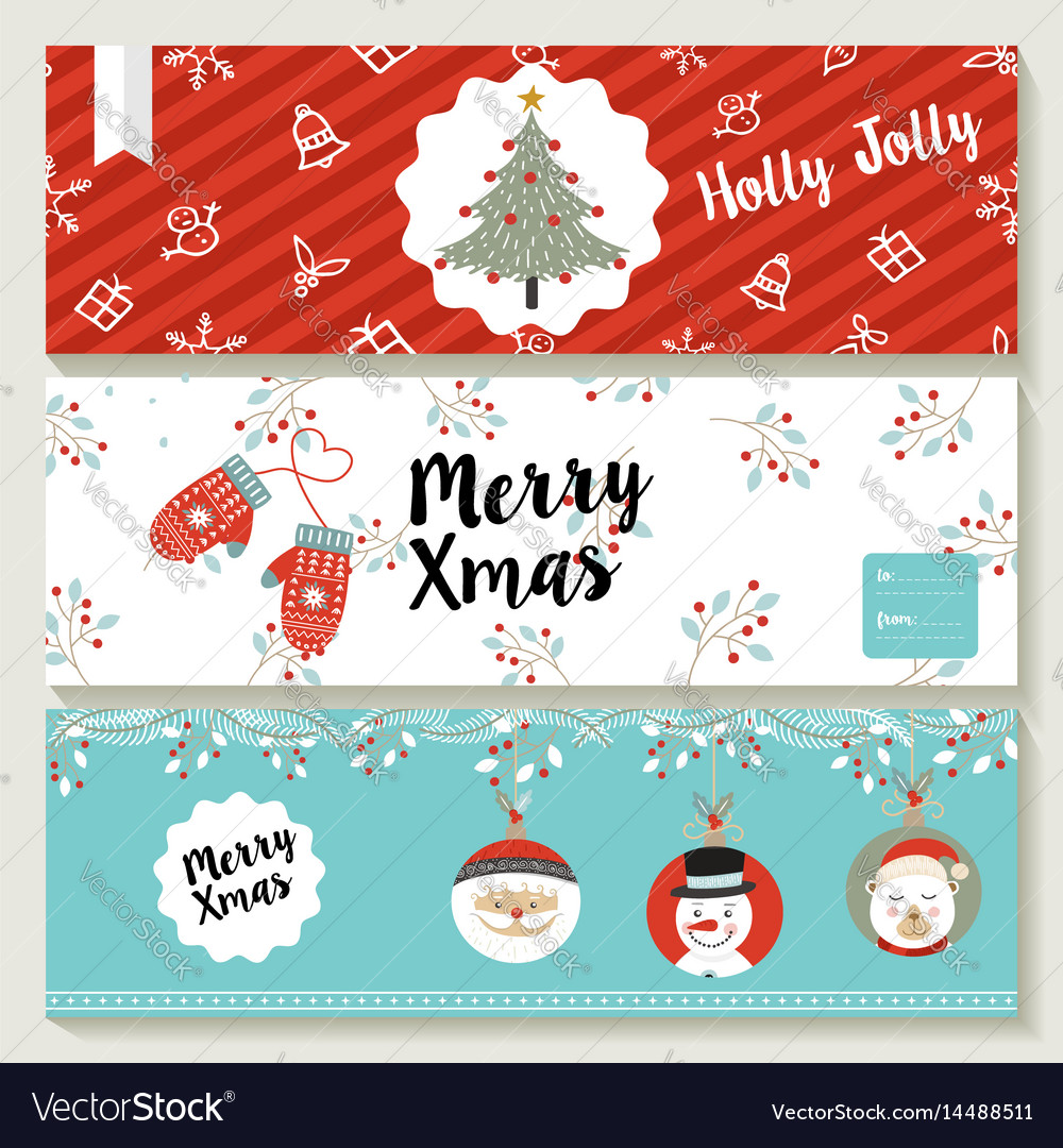 Merry christmas cute retro banner collection Vector Image