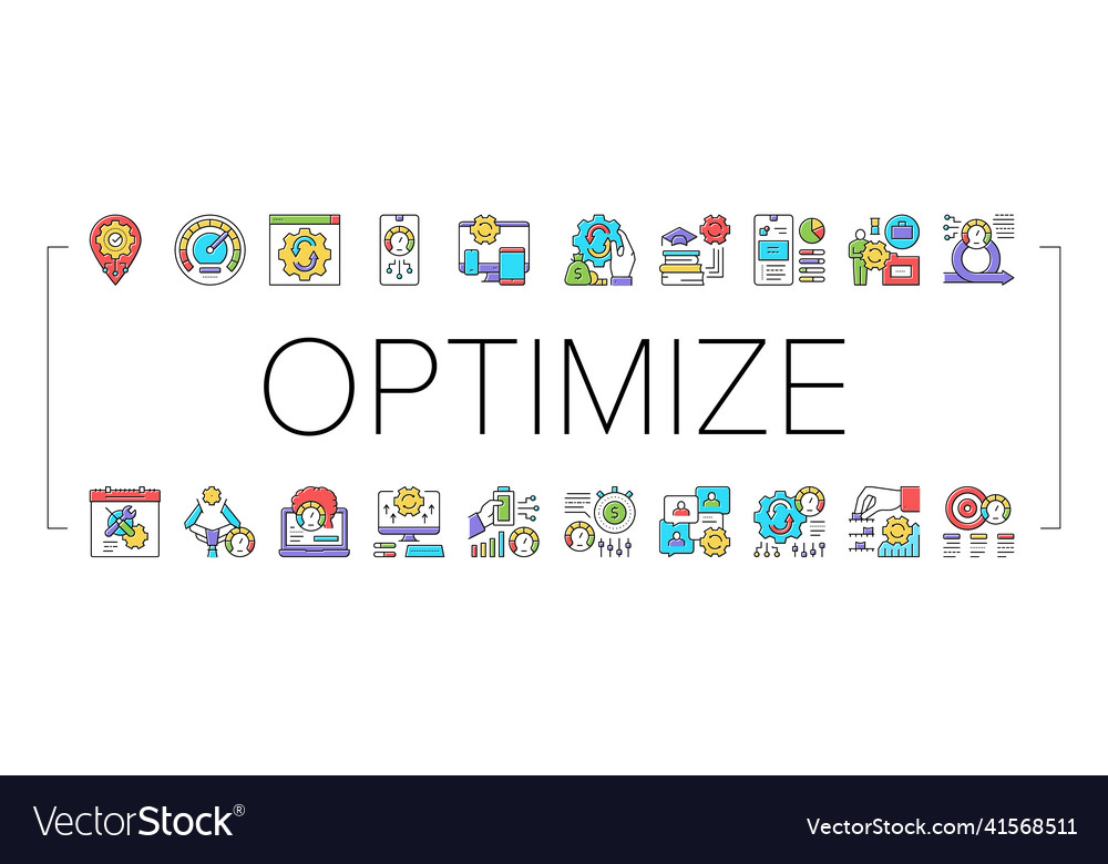 Optimize operations collection icons set