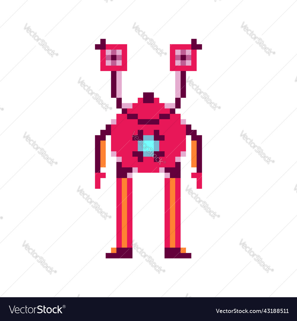 Robot in pixel art style vector image Robot in pixel art style