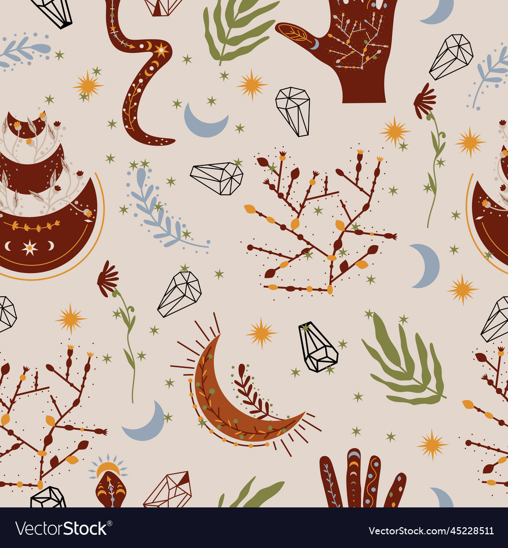 Seamless pattern with celestial moon mystical
