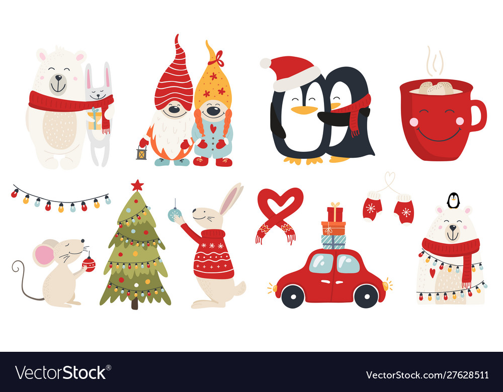 Set christmas characters hugs vector image Set christmas characters hugs