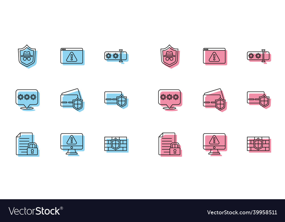 Set line document and lock monitor vector image Set line document and lock monitor