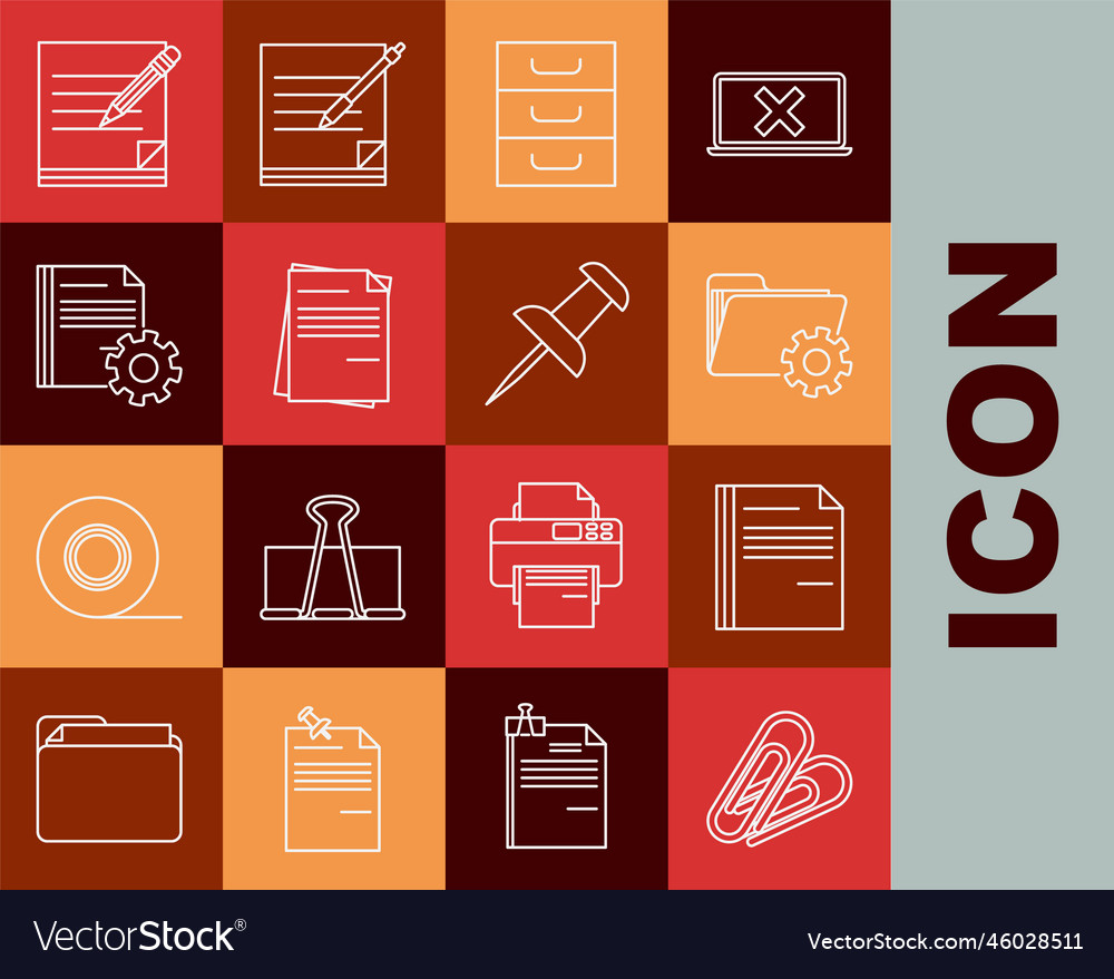 Set line paper clip file document folder vector image Set line paper clip file document folder