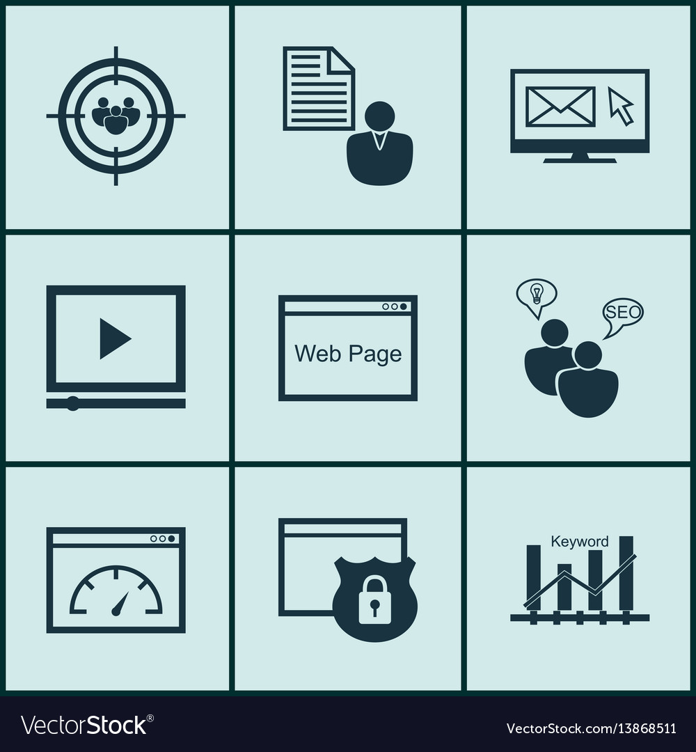 Set of 9 marketing icons includes loading speed vector image Set of 9 marketing icons includes loading speed