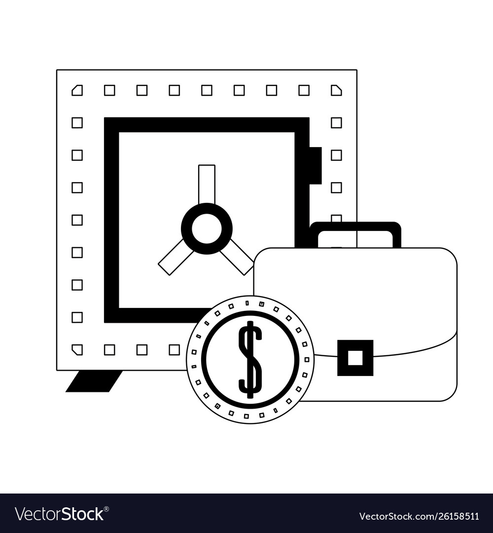 Strongbox with briefcase and coin symbols vector image Strongbox with briefcase and coin symbols