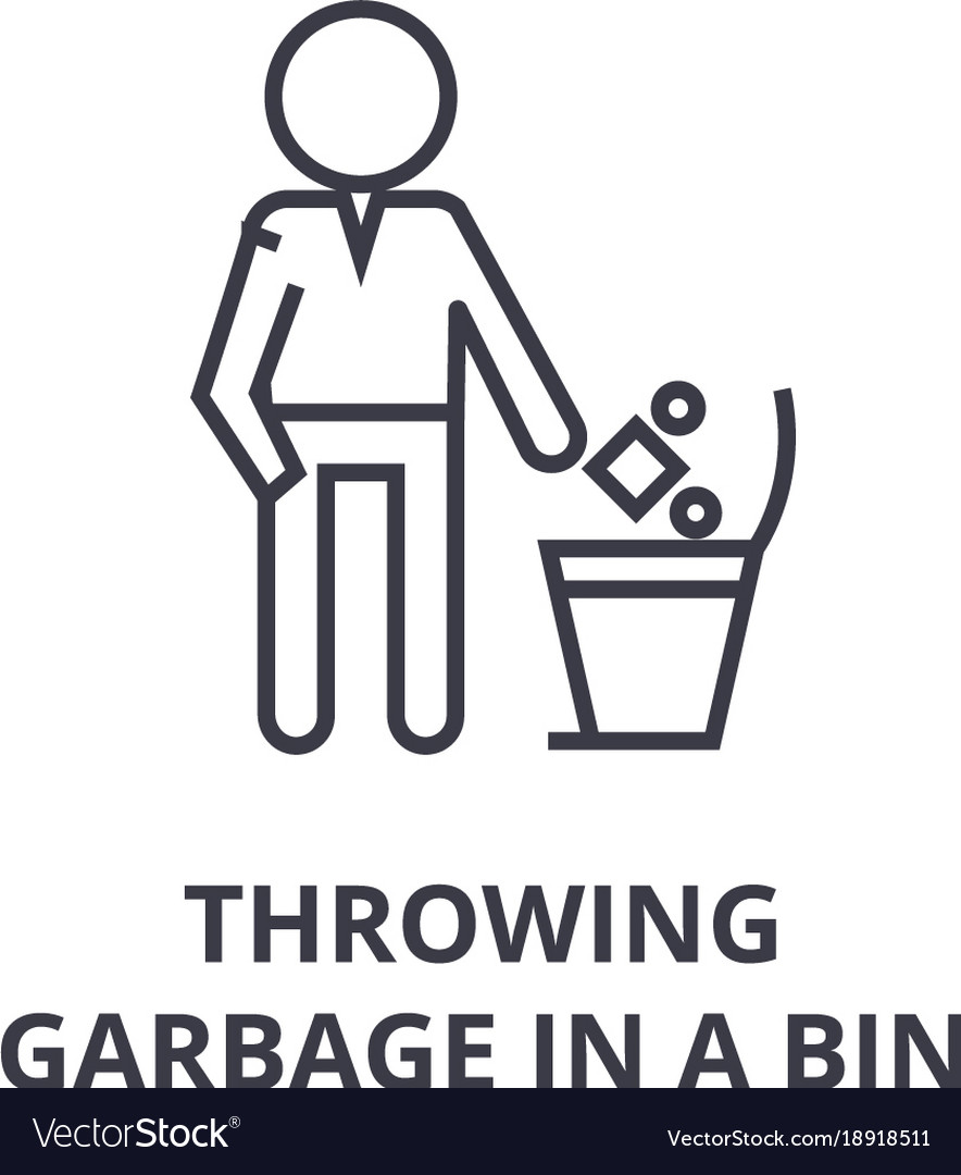 Throwing garbage in a bin line icon outline sign