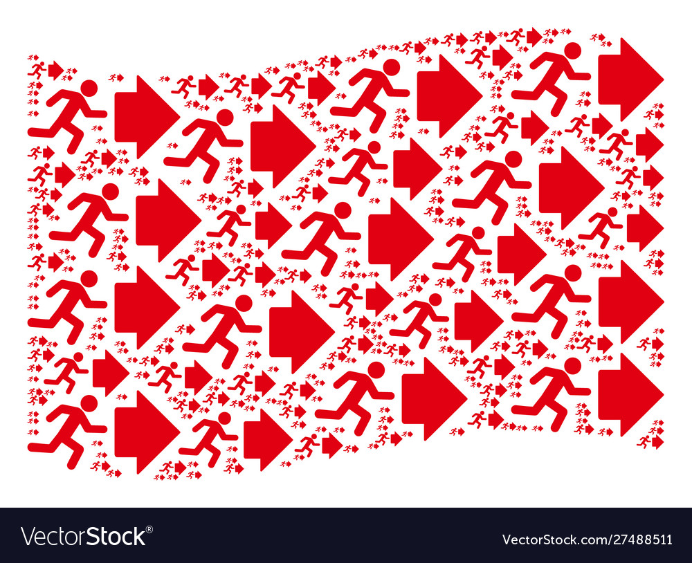 Waving red flag mosaic exit direction icons