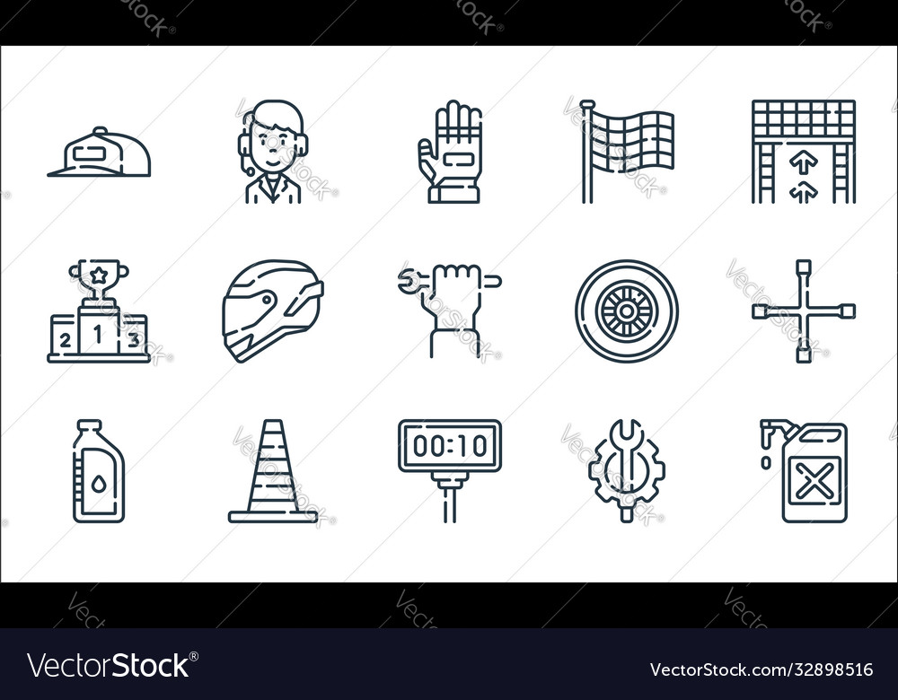 Auto racing line icons linear set quality vector image Auto racing line icons linear set quality