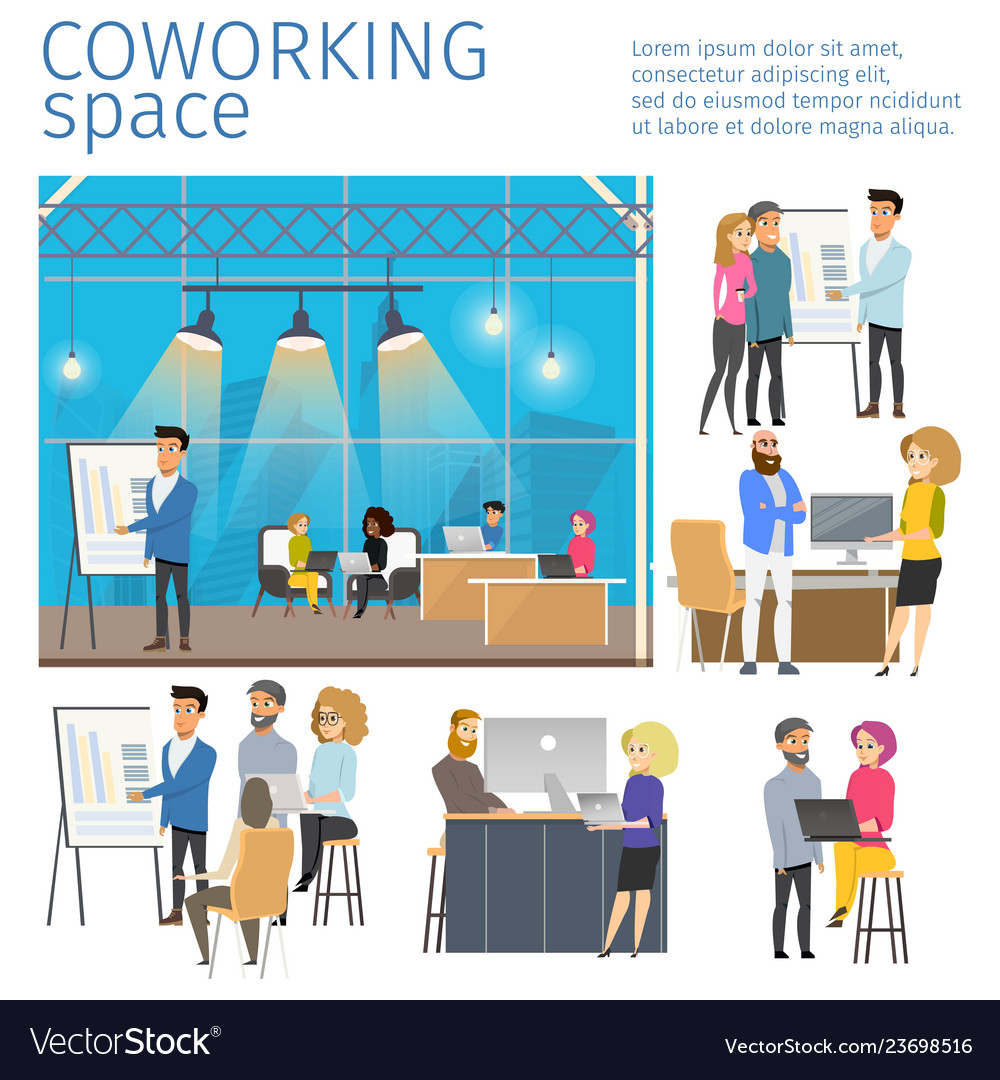 Character In Coworking Business Open Space Banner Vector Image