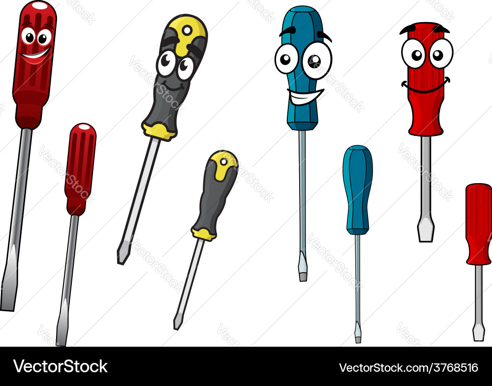 Colorful cartoon screwdrivers characters Vector Image