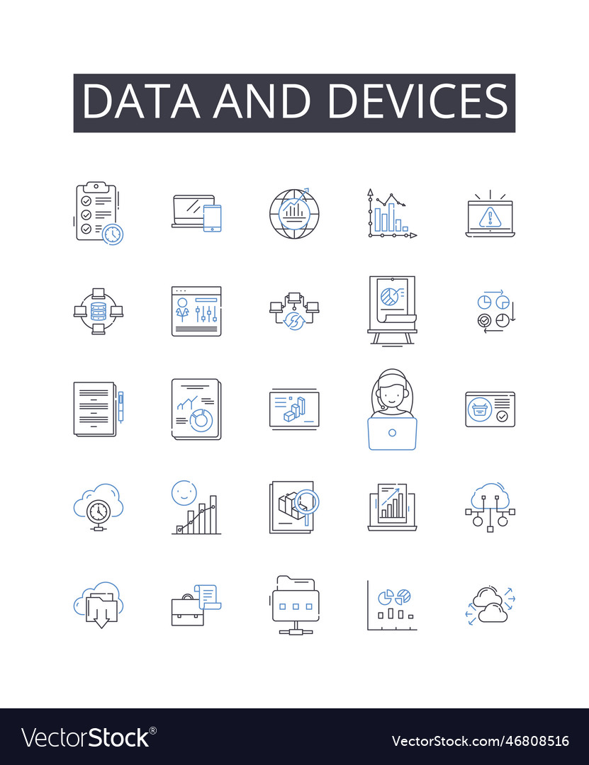 Data and devices line icons collection Royalty Free Vector