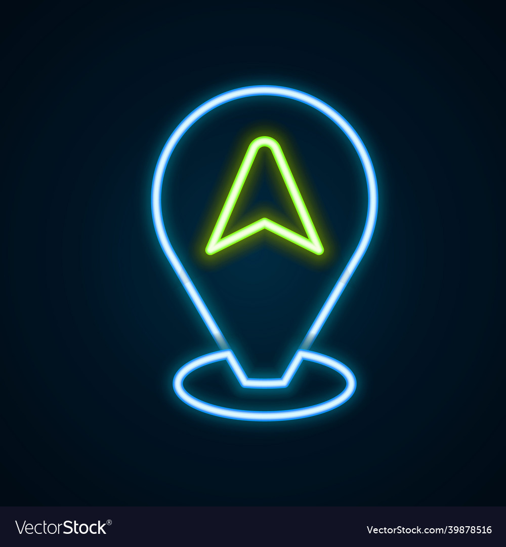 Glowing neon line map pointer with taxi car icon