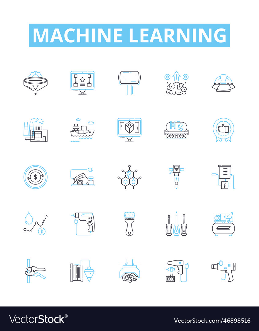 Machine learning line icons set vector image Machine learning line icons set