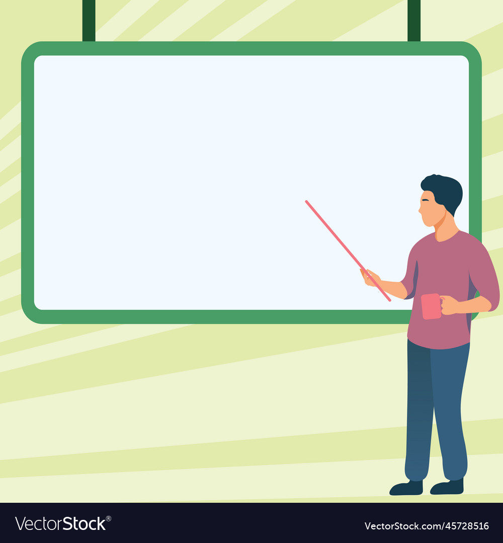 Man pointing with pointer stick to important vector image Man pointing with pointer stick to important