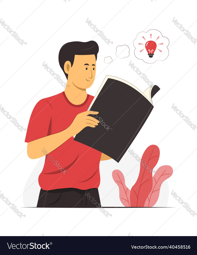 Man read a book and think good idea