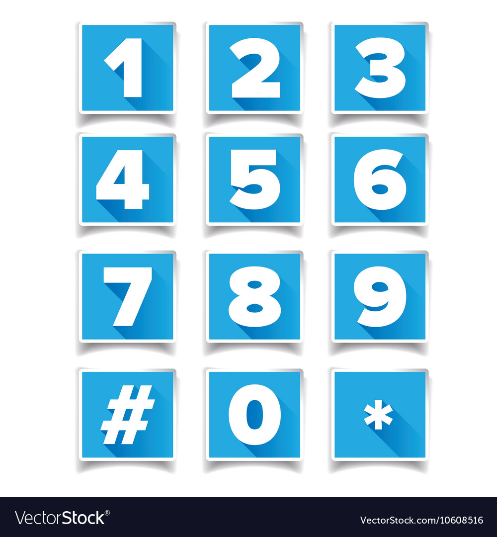 Number icon set square blue Royalty Free Vector Image