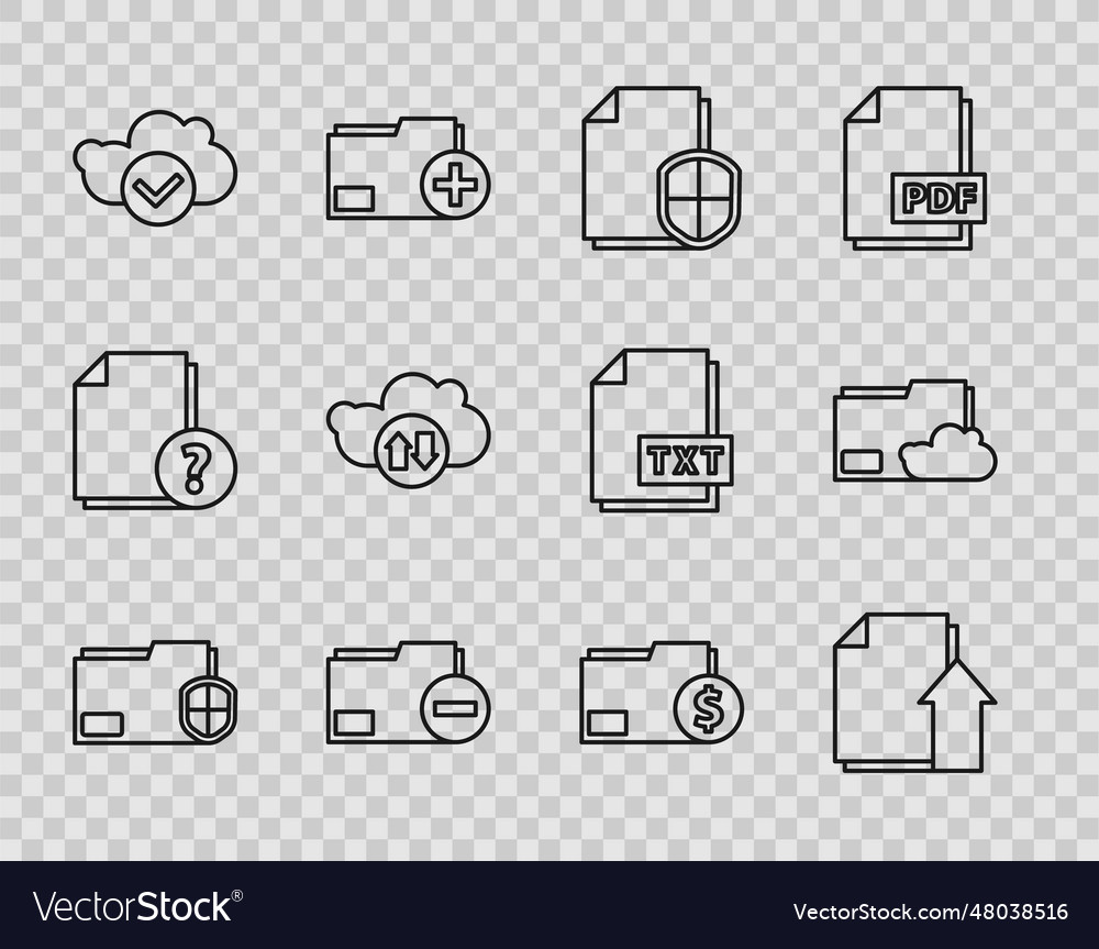 Set line document folder protection upload file Vector Image Set line document folder protection upload file