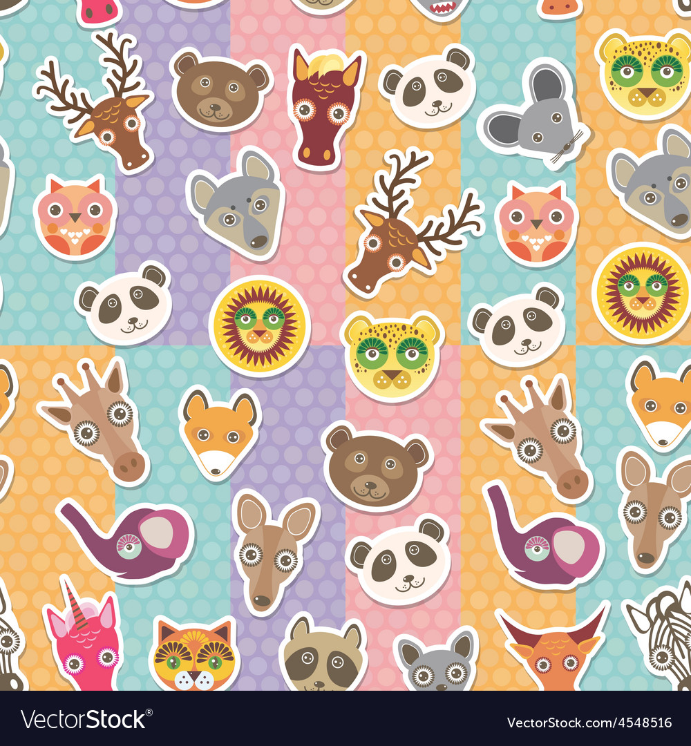 Set of funny animals muzzle seamless pattern