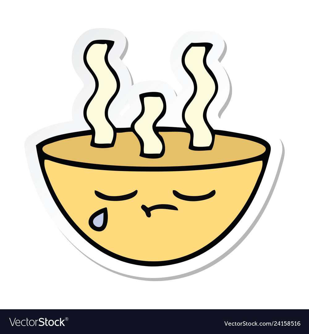 Sticker of a cute cartoon bowl hot soup