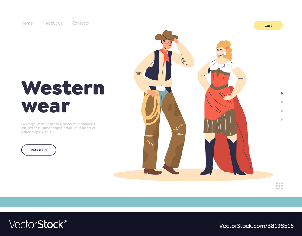 Western wear landing page with retro couple cowboy