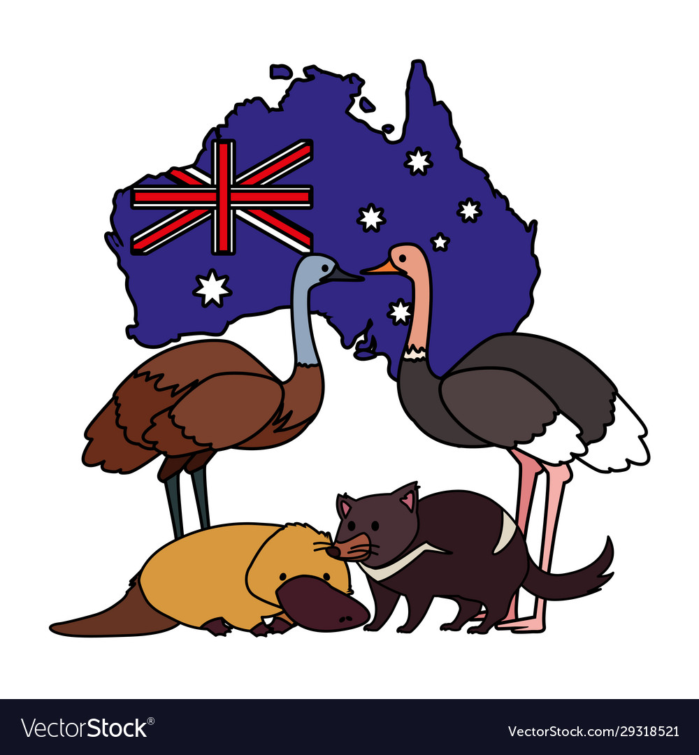 Animals australia with map Royalty Free Vector Image