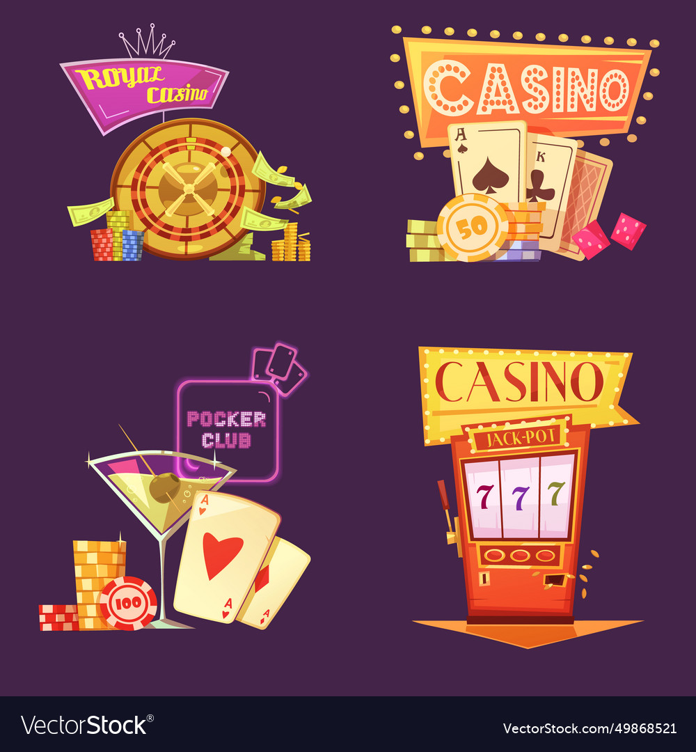 Casino retro cartoon 2x2 icons set