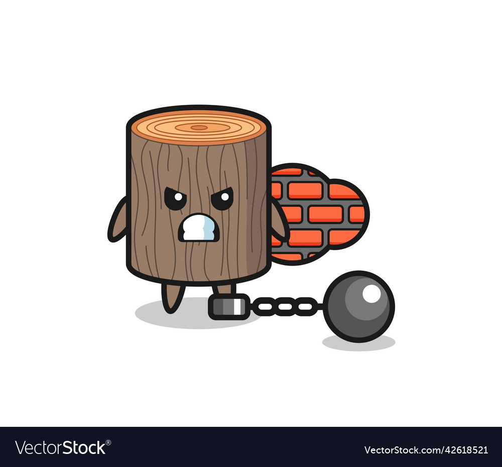 Character Mascot Of Tree Stump As A Prisoner Vector Image