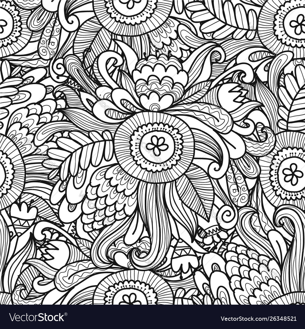 Floral seamless pattern sketch for your design vector image Floral seamless pattern sketch for your design