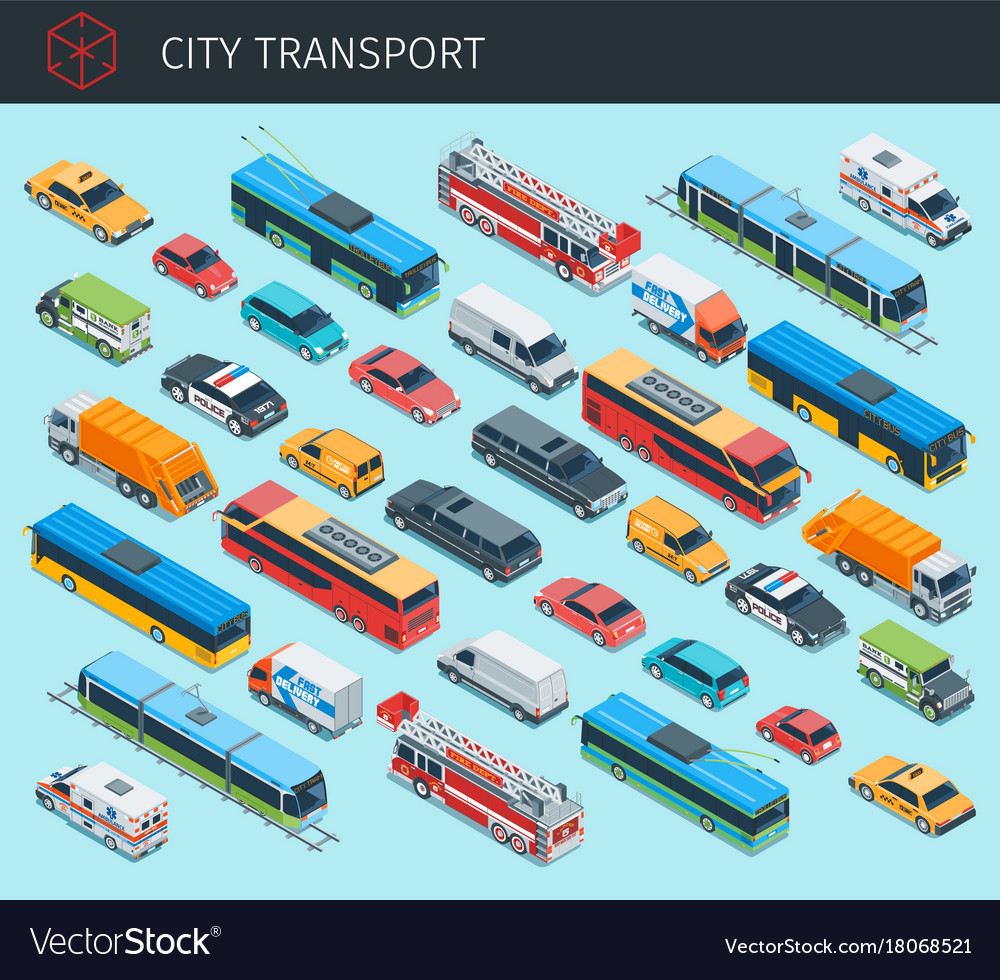 Isometric city transport Royalty Free Vector Image