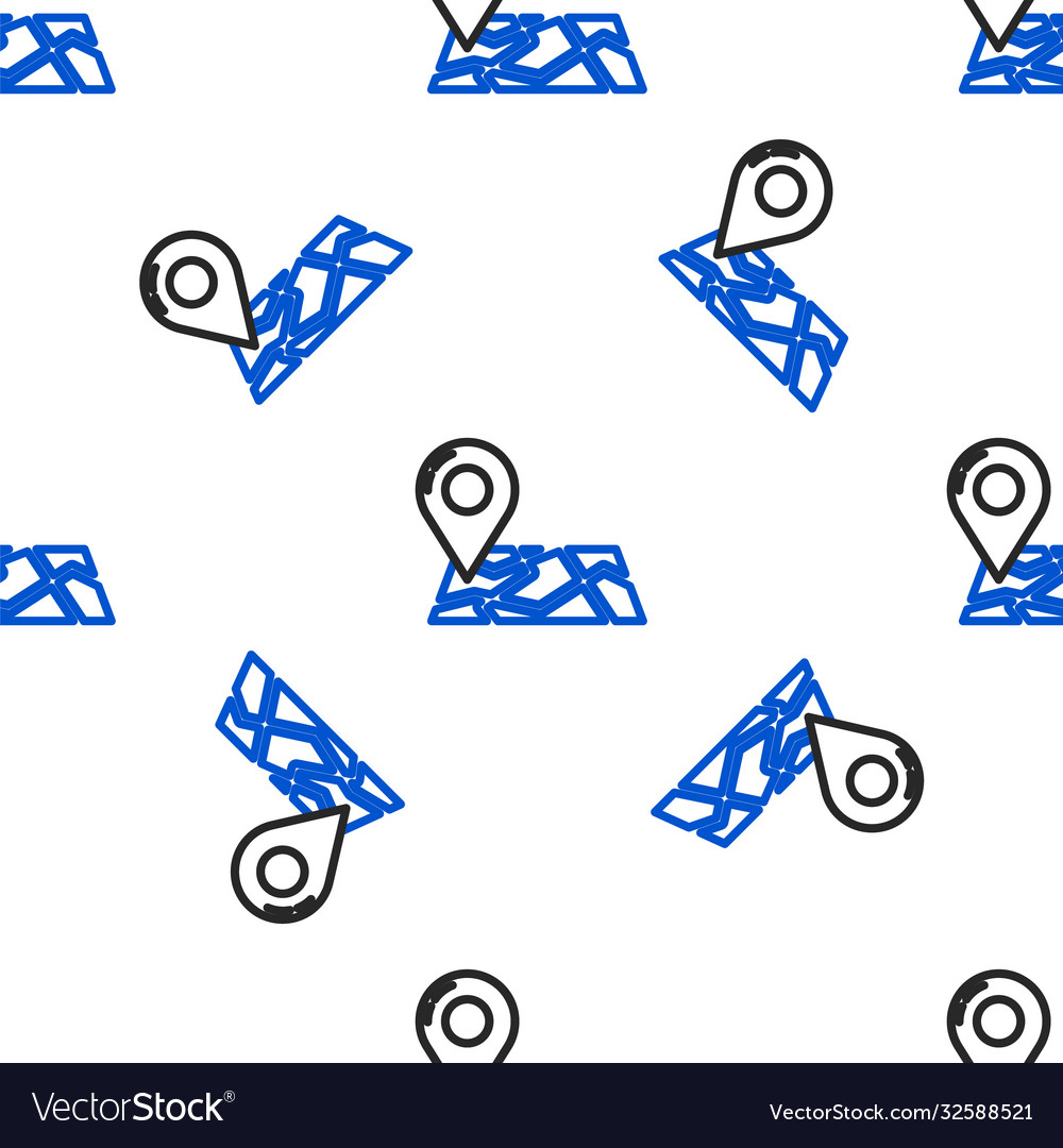 Line folded map with location marker icon isolated