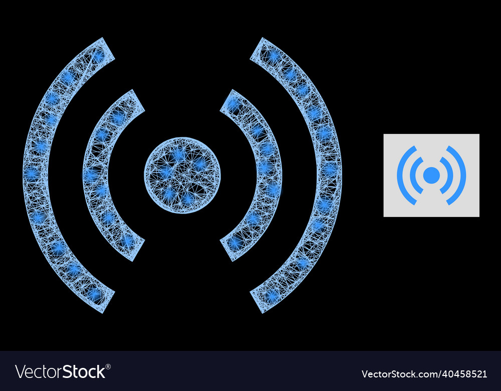 Magic linear mesh mobile internet icon with light vector image Magic linear mesh mobile internet icon with light