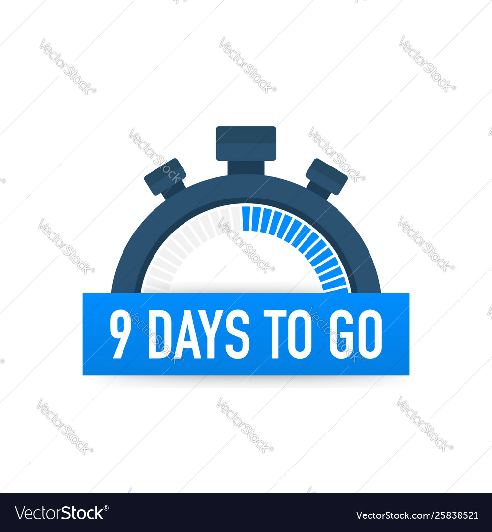 Nine days to go time icon on white background