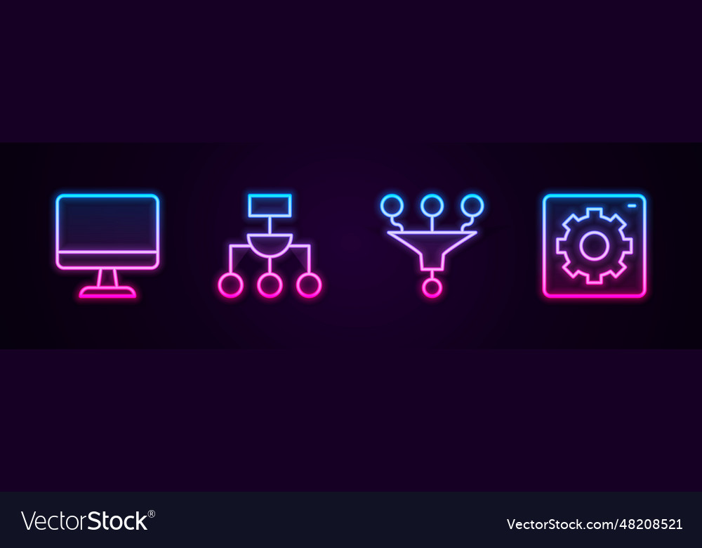 Set line computer monitor algorithm funnel filter vector image Set line computer monitor algorithm funnel filter