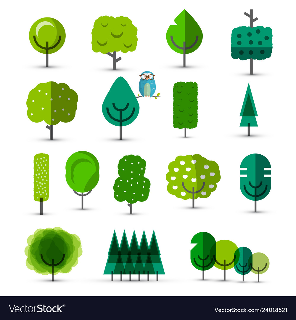 Set of abstract green trees tree icons
