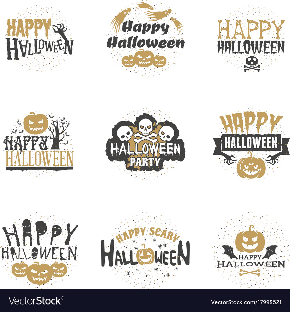 Set of happy halloween badges or labels design