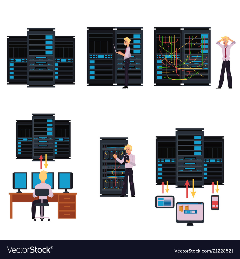 Set of server room images with data center