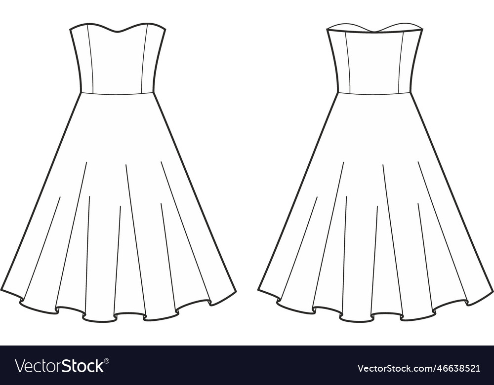 Womans flared dress with folds Royalty Free Vector Image