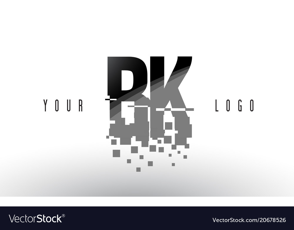 Bk b k pixel letter logo with digital shattered