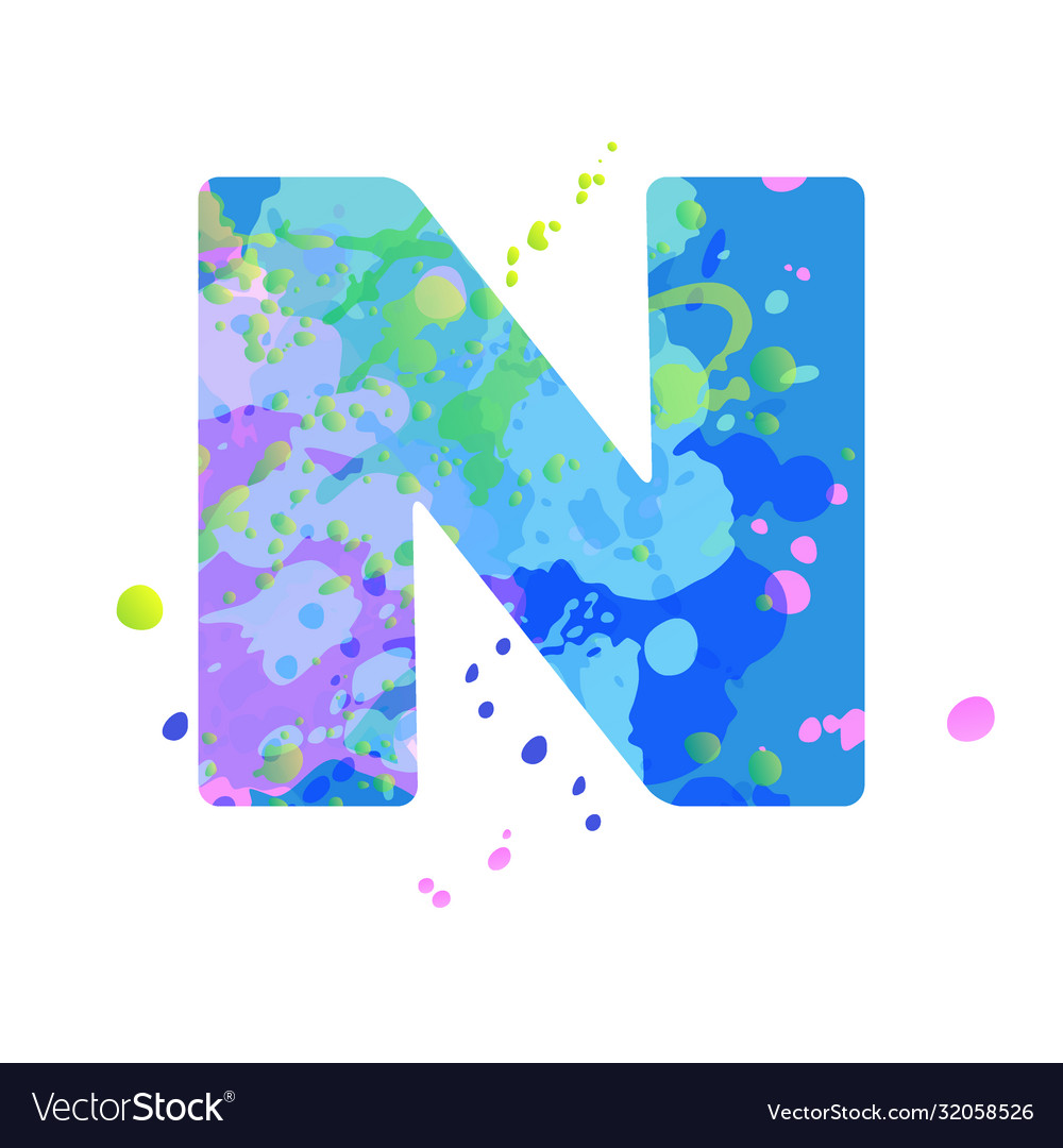 Bold letter n with effect liquid spots paint Vector Image