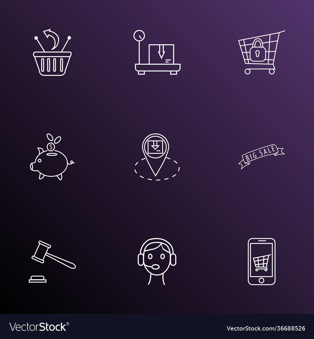 Commerce icons line style set with call center vector image Commerce icons line style set with call center